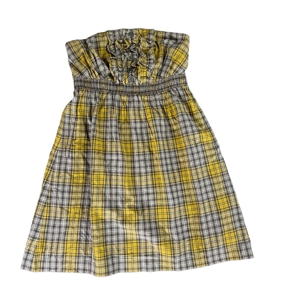 Anthropologie Maeve mustard plaid strapless dress size S